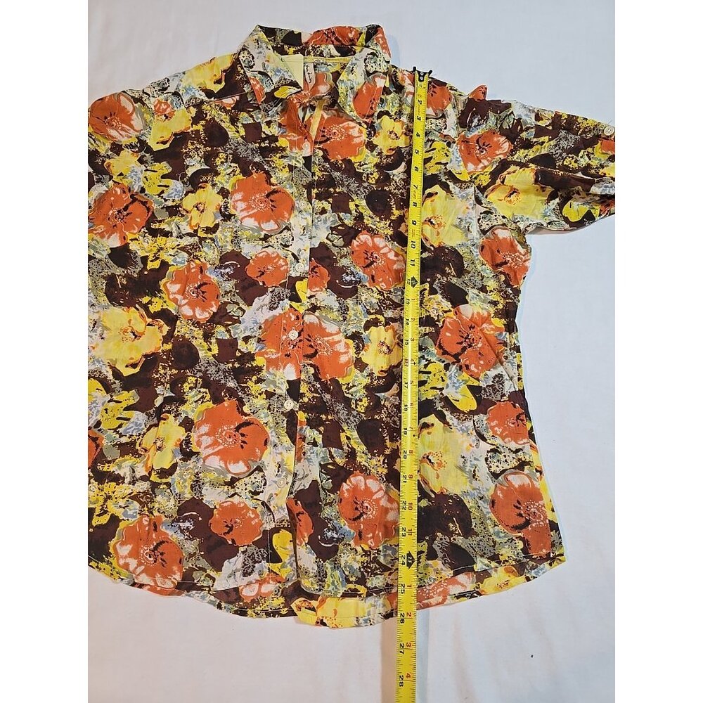 Cotton Daisy Button Down Shirt Lightweight roll‎ tab sleeves Hipster Size L New - Picture 12 of 16